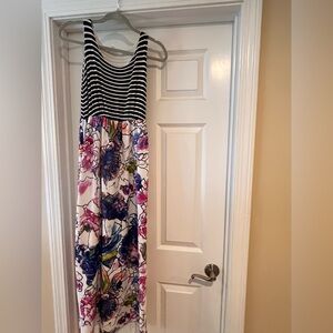 Striped and Floral Maxi Dress